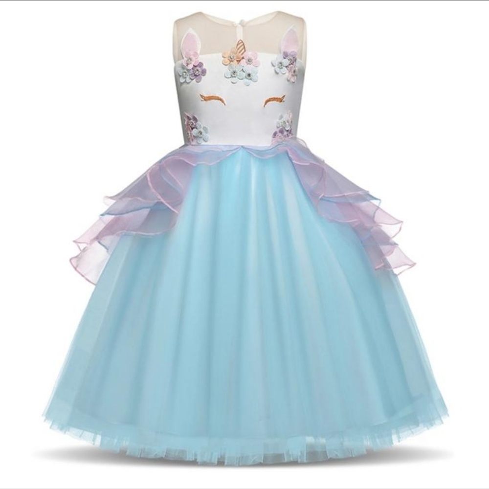 Unicorn blue dress with rainbow colors